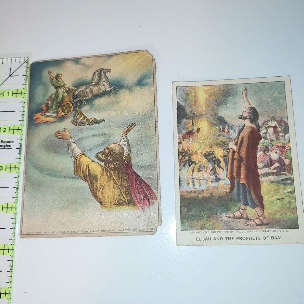 Lot Two 1915 Bible Cards: Little Pilgrim and Beginners Lesson Picture Card-AS IS